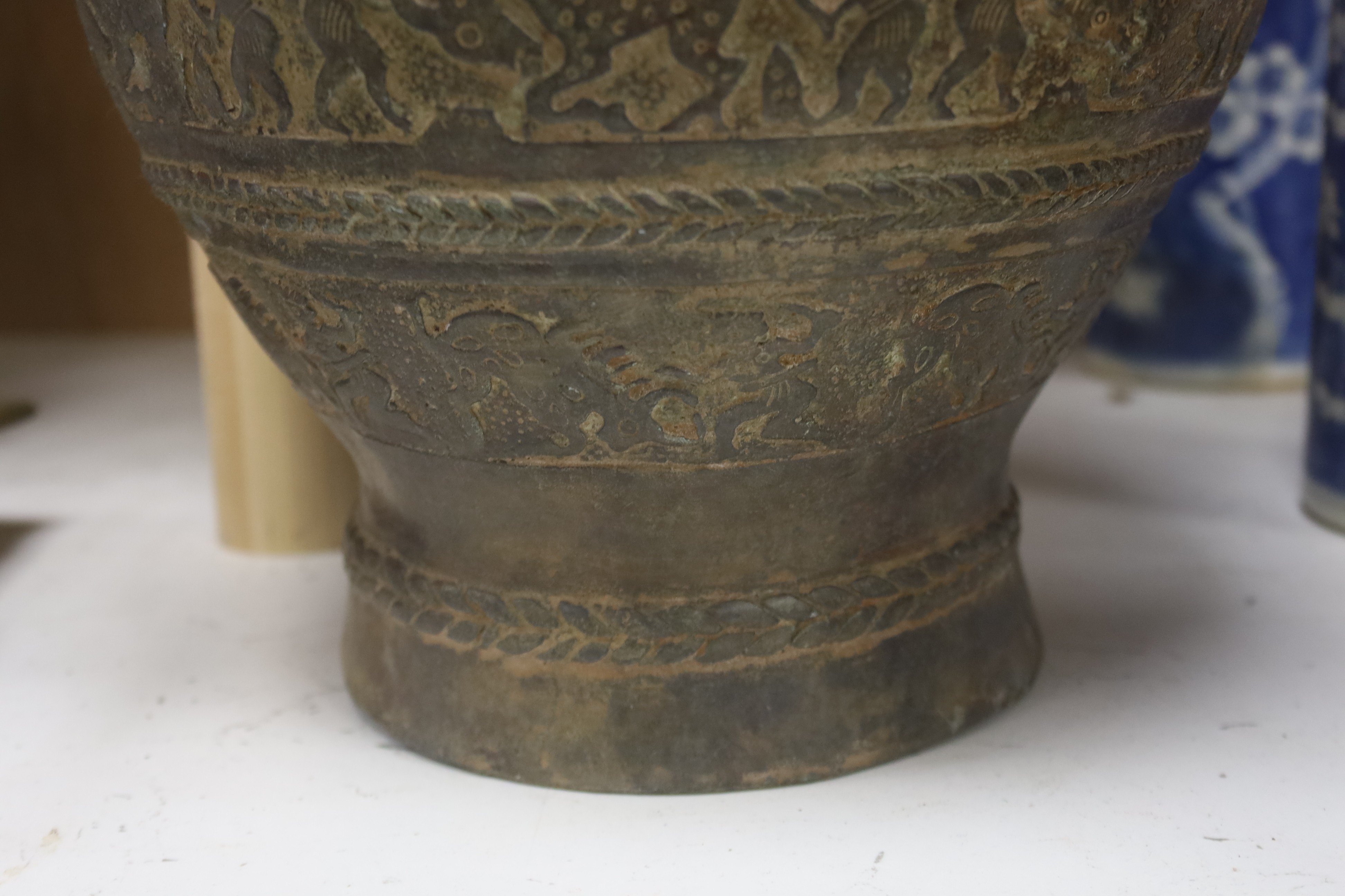 A Chinese cast bronze jar and cover, height 40cm
